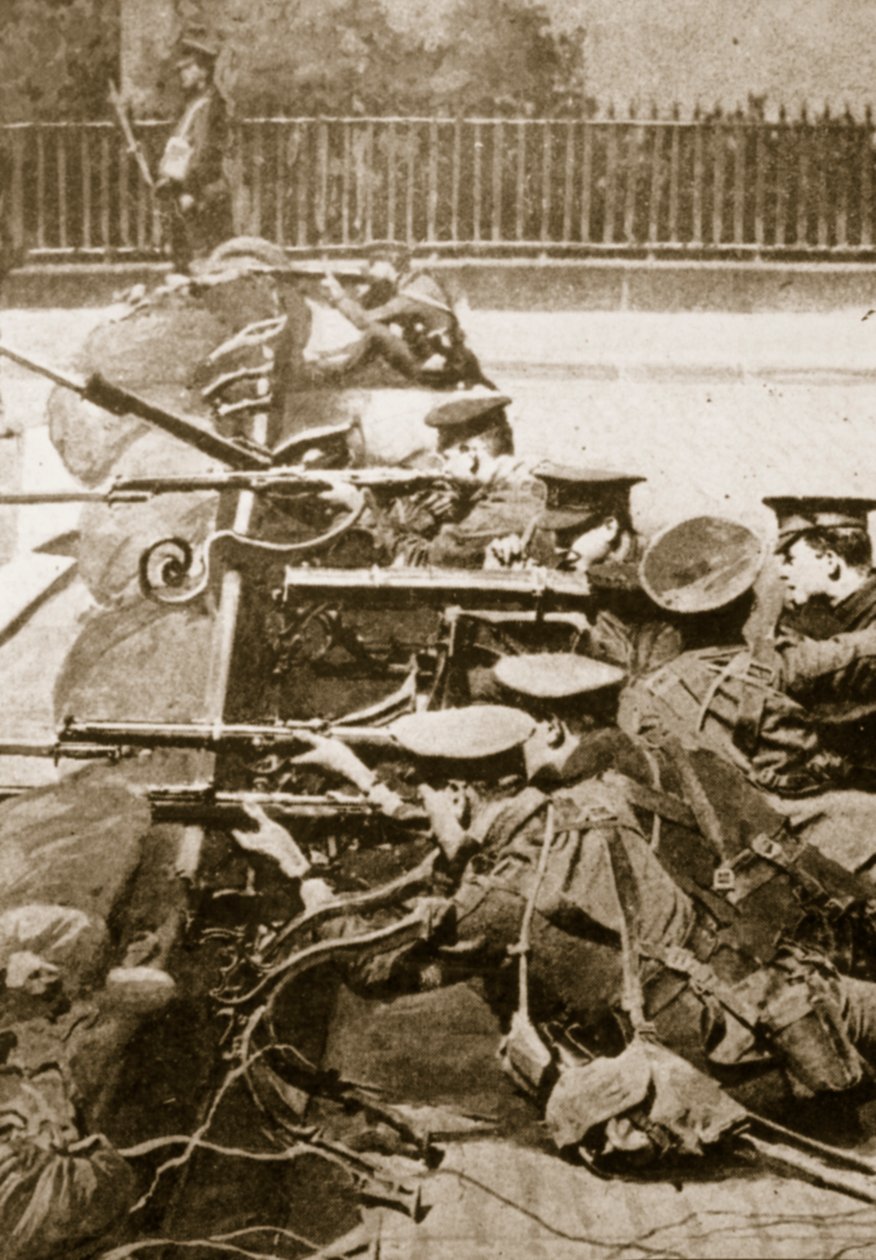 Soldados britânicos atrás de uma barricada (foto sépia) de English Photographer