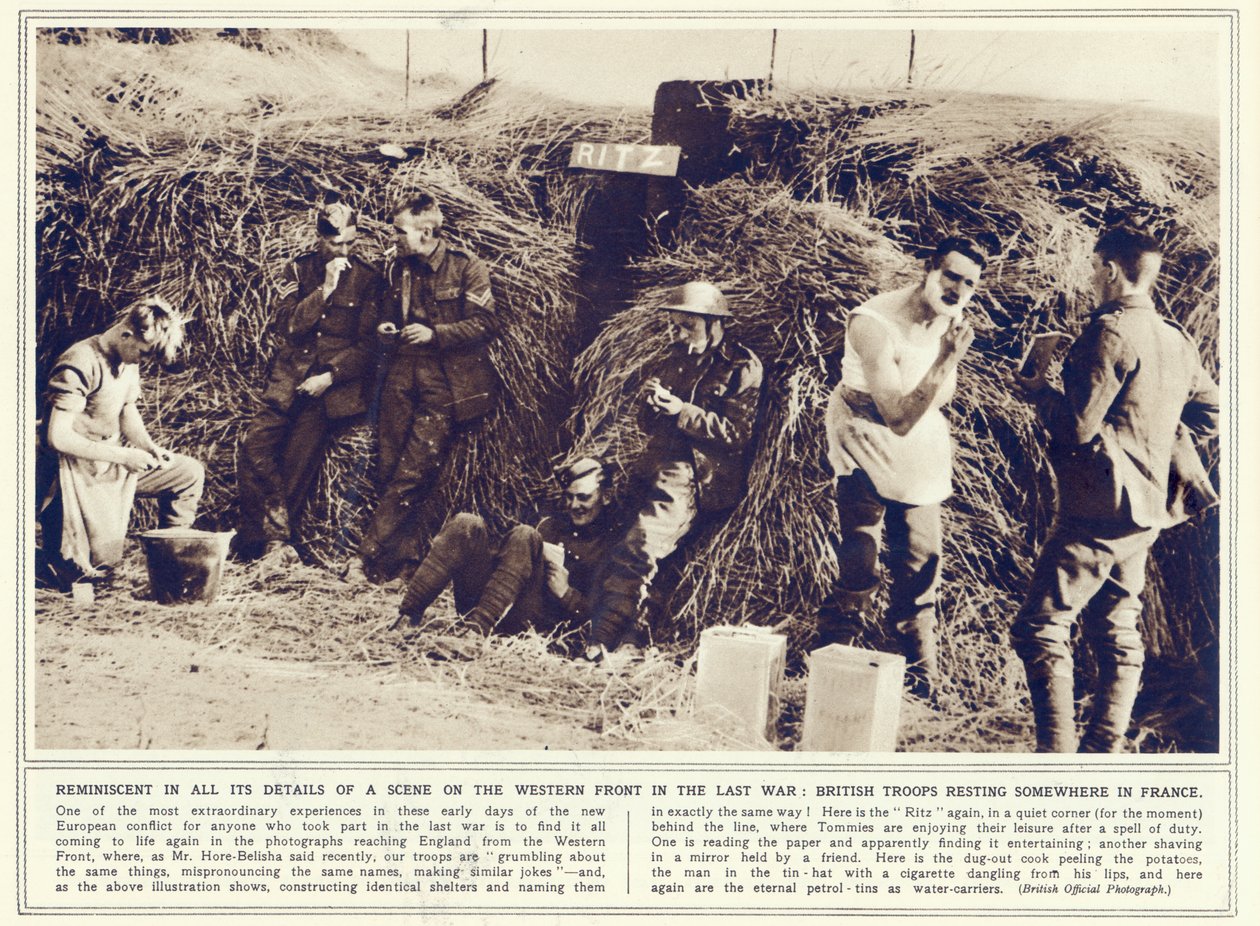 Tropas britânicas descansando em algum lugar na França, do The Illustrated War News, publicado em 1º de novembro de 1939 de English Photographer