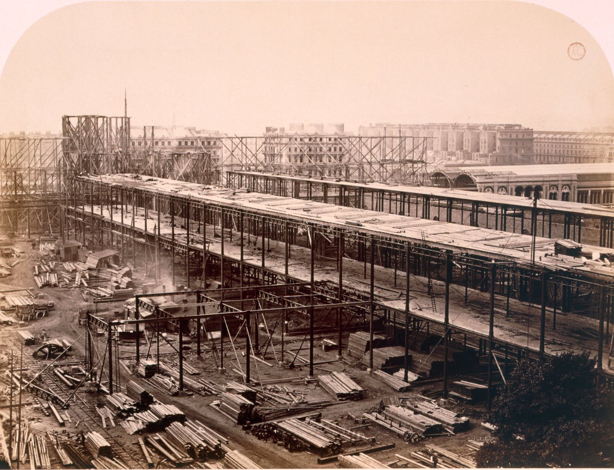 Construção, Exposição Internacional, 1862 (foto sépia) de English Photographer