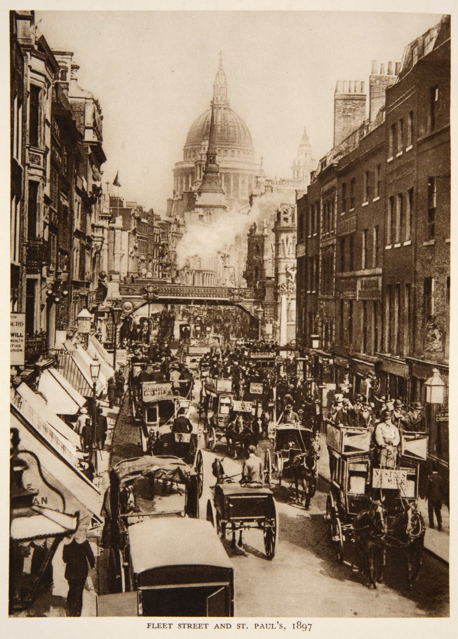 Fleet Street e St. Pauls, 1897, fotografia do The Times (foto em sépia) de English Photographer