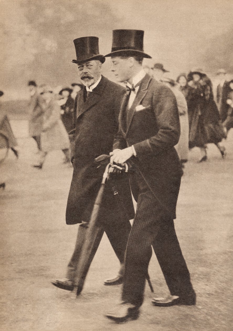 George V e seu filho, o príncipe de Gales, o futuro Edward VIII, em 1922, ilustração de "A vida do rei George V", publicado em 1935 de English Photographer
