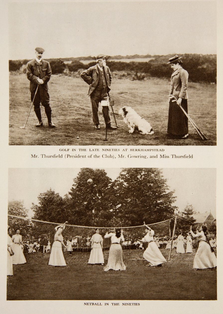 Golfe no final dos anos 90 em Berkhampstead e Netball nos anos 90, fotografias do The Times da década de 1890 (foto sépia) de English Photographer