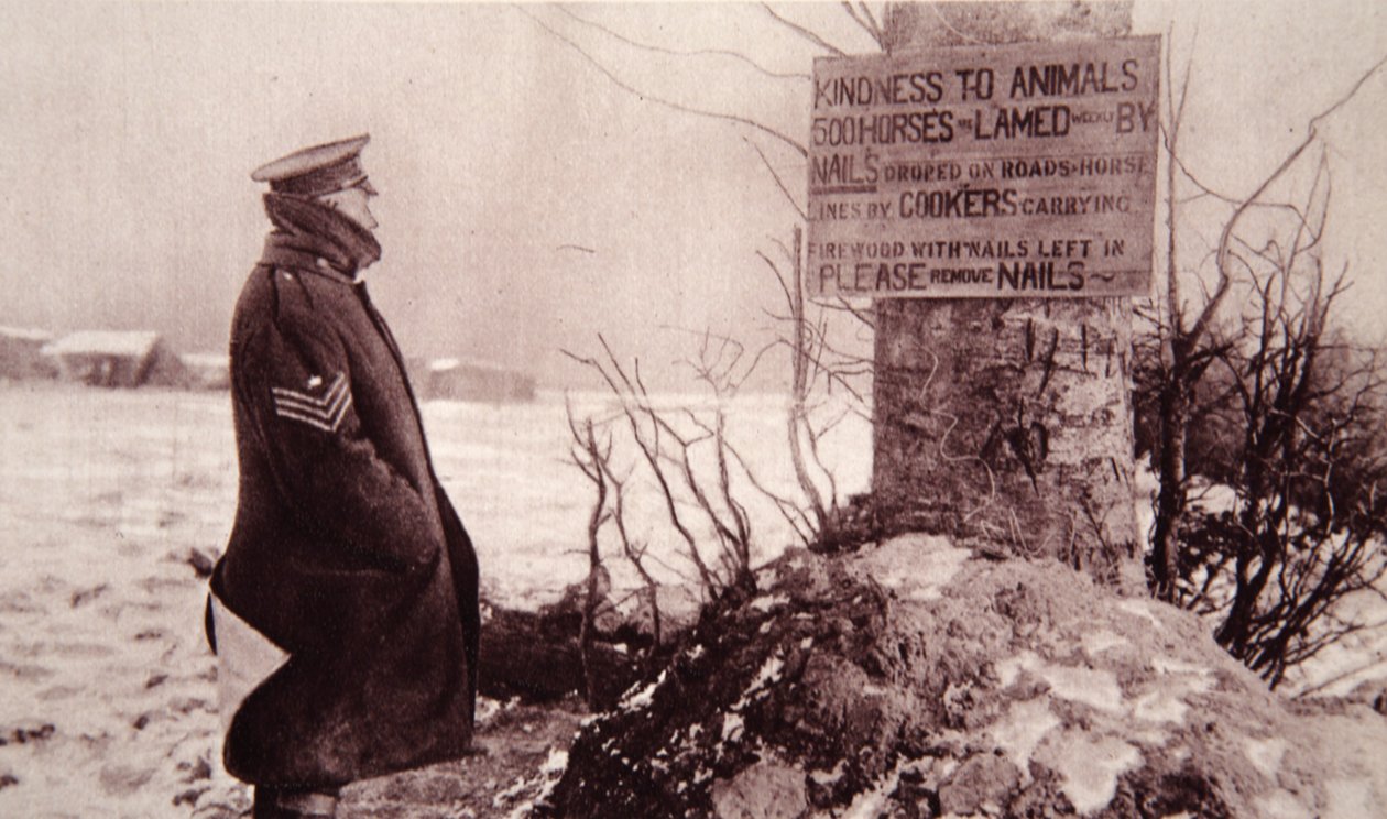 Bondade aos Animais, ilustração do The Illustrated War News, 7 de fevereiro de 1917 (foto sépia) de English Photographer
