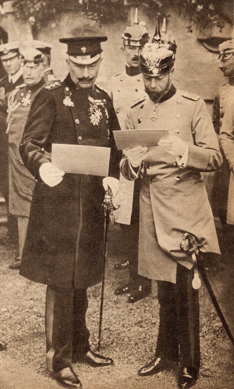 Rei George V e Kaiser Wilhelm II discutem ordens de operação na Alemanha em 1913, ilustração de "A Vida do Rei George V", publicada em 1935 de English Photographer