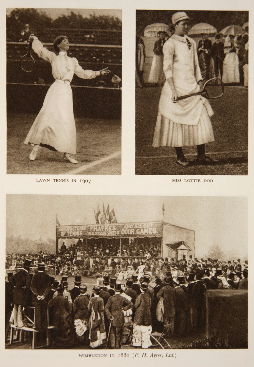 Tênis de gramado 1907, Miss Lottie Dod e Wimbledon em 1880, do The Times (fotogravura) (ver também 206604) de English Photographer