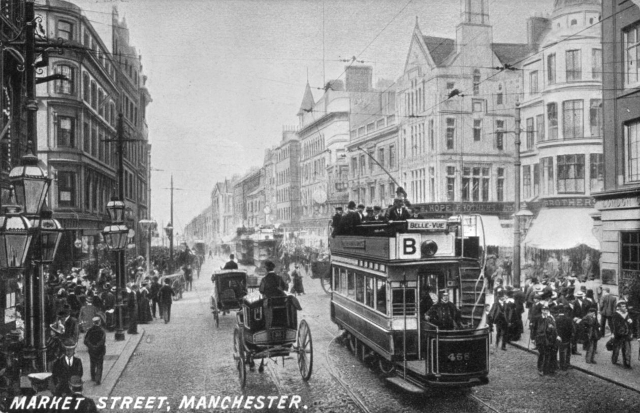 Rua do mercado, Manchester, c.1910 de English Photographer