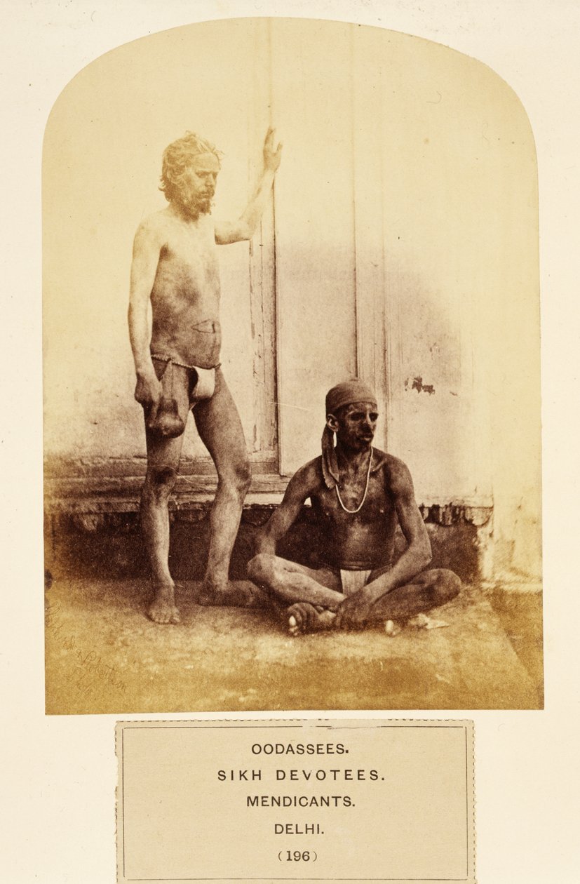 Oodassees, Devotos Sikh, mendicantes, Delhi, do povo da Índia, por J. Forbes Watson, publicado em 1868 (impressão albumen) de English Photographer