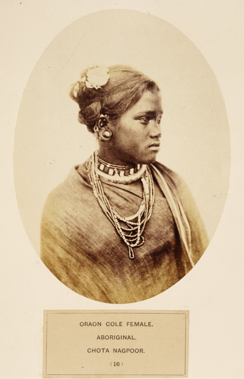 Oraon Cole Feminino, aborígene, Chota Nagpoor, de The People of India, de J. Forbes Watson, publicada em 1868 (impressão de albume) de English Photographer