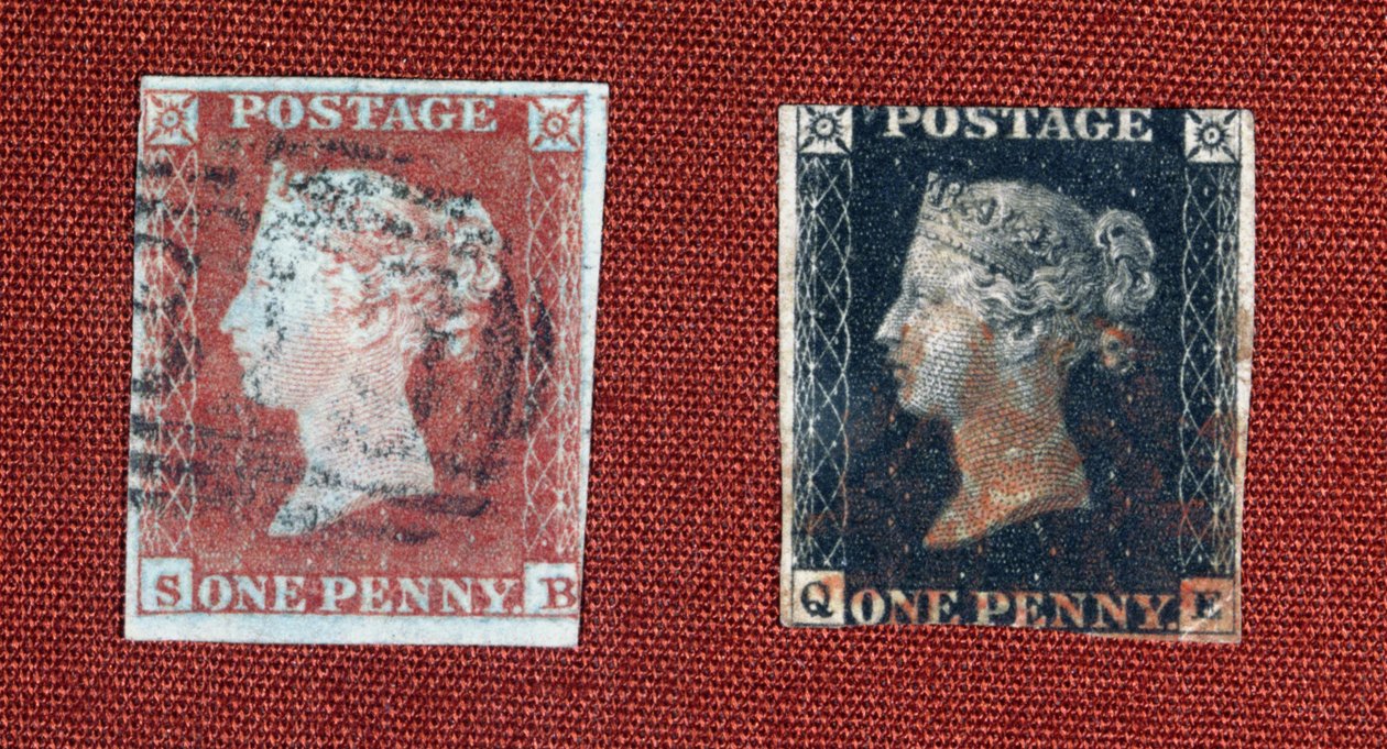 Penny Black e Penny Red, 1850 (tinta no papel) de English Photographer