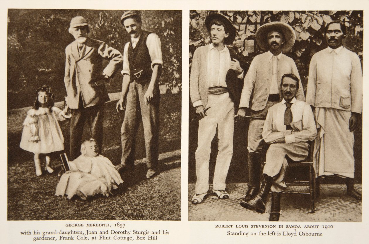 Retratos de George Meredith e Robert Louis Stevenson, fotografias do The Times, de 1890 (foto sépia) de English Photographer