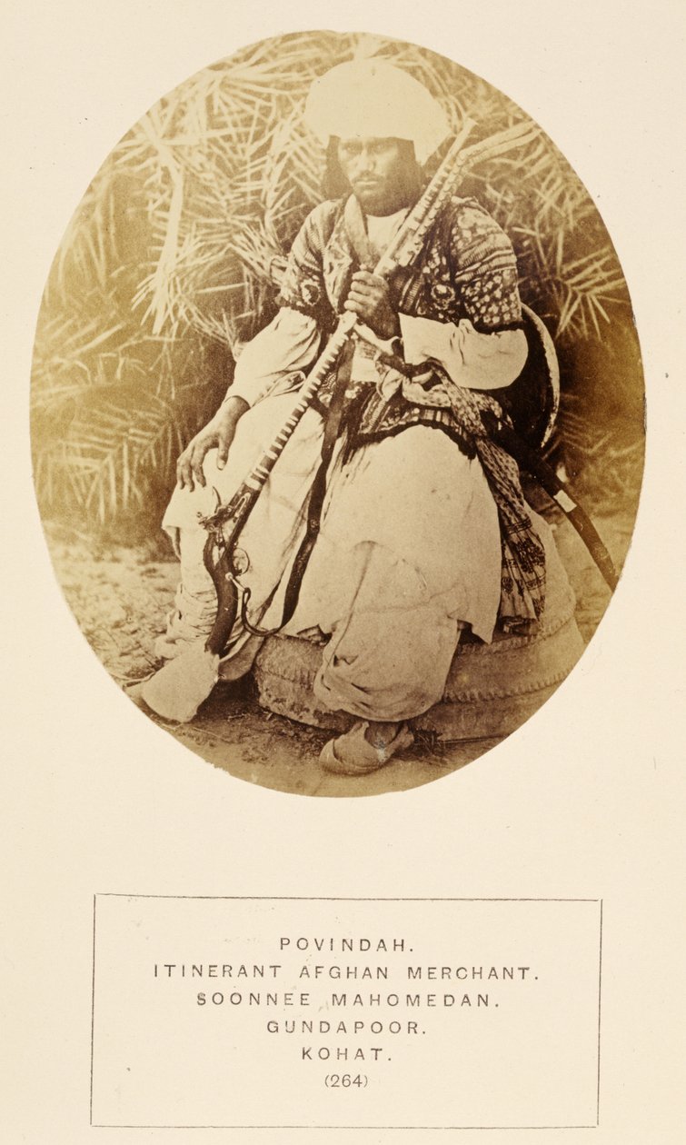 Povindah, Mercante Afegão Itinerante, Soonnee Mahomedan em Gundapoor, Kohat, de The People of India, por J. Forbes Watson, publicado em 1868 (impressão de albume) de English Photographer