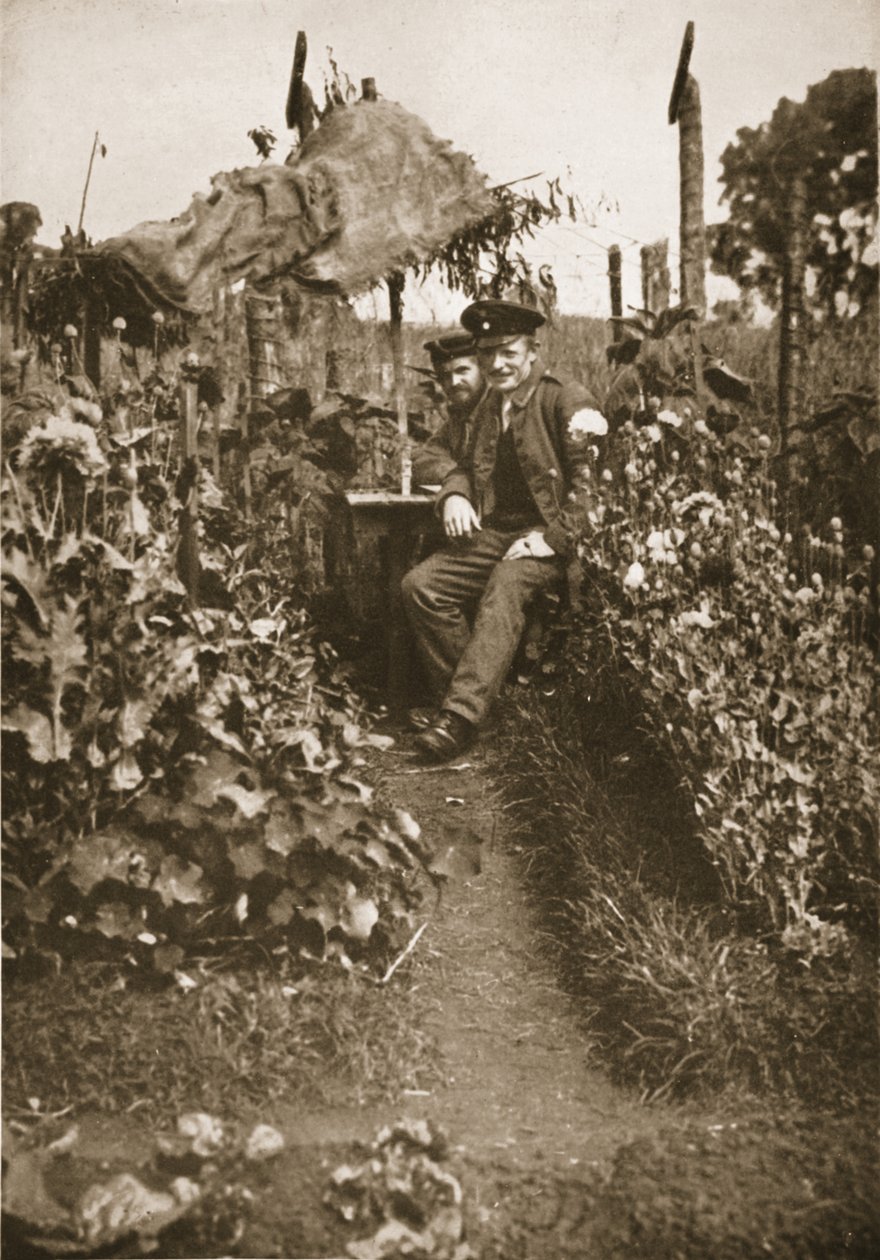 Prisioneiros no seu jardim, Eastcote, ilustração de prisioneiros alemães na Grã-Bretanha (fotogravura) de English Photographer