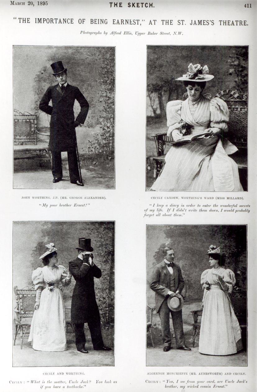 Cenas da importância de ser sério, de Oscar Wilde (1854-1900) no St. James Theatre, de Sketch, 20 de março de 1895 de English Photographer