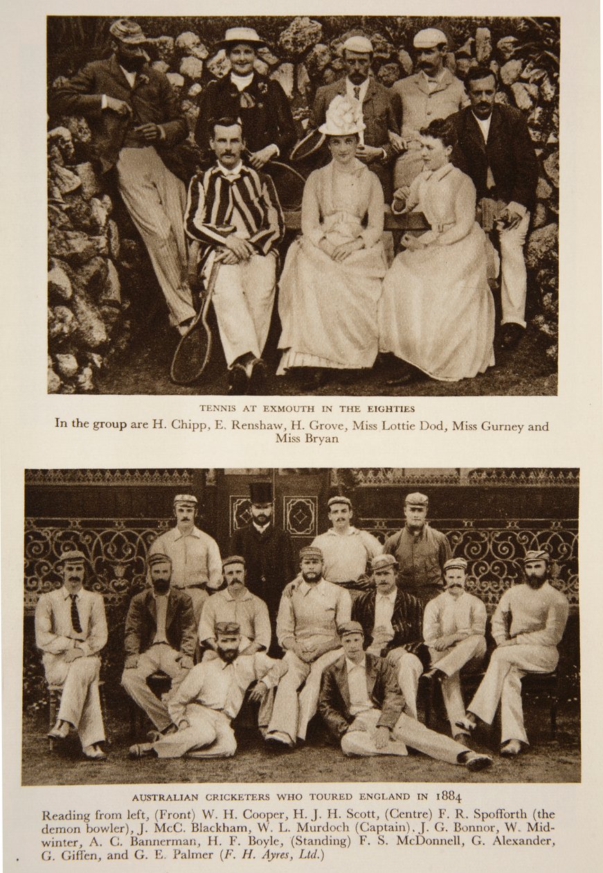 Tênis em Exmouth nos anos 80 e a equipe australiana de críquete que excursionou pela Inglaterra em 1884, fotografias do The Times (fotogravura) de English Photographer