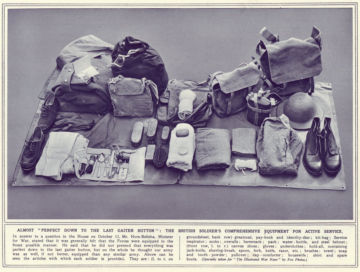 Os soldados britânicos equipamento completo para o serviço ativo, de The Illustrated War News, publicado em 8 de novembro de 1939 de English Photographer