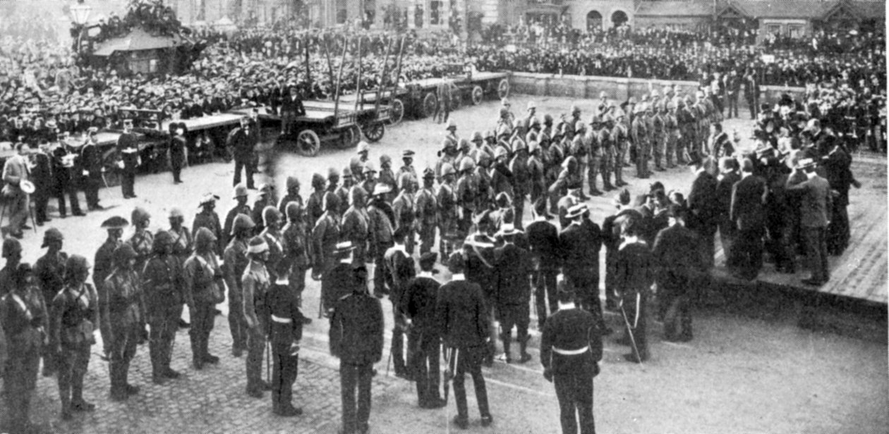 O prefeito de Lincoln dirigindo-se aos Lincoln Volunteers, ilustração de The King, 25 de maio de 1901 de English Photographer