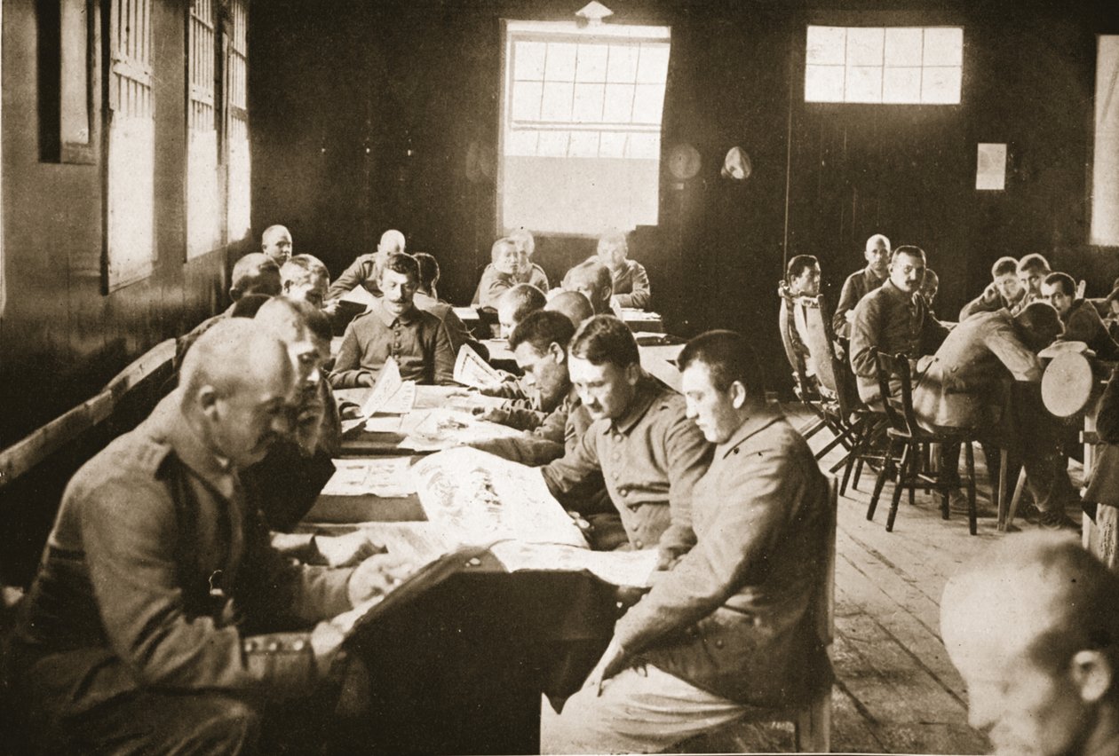 A sala de leitura, Dorchester, ilustração de prisioneiros alemães na Grã-Bretanha (fotogravura) de English Photographer