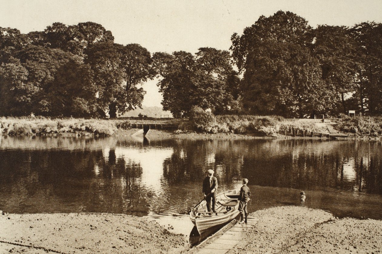 O rio na balsa Isleworth olhando para as clareiras verdes de Kew Gardens, de Wonderful London, publicado em 1926-27 (fotogravura) de English Photographer