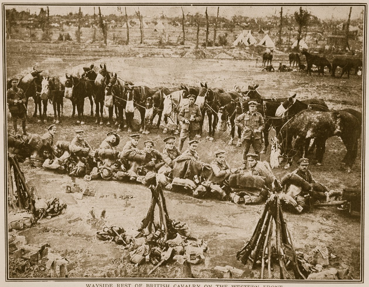 Resto à beira da cavalaria britânica na Frente Ocidental, 1914-19 de English Photographer