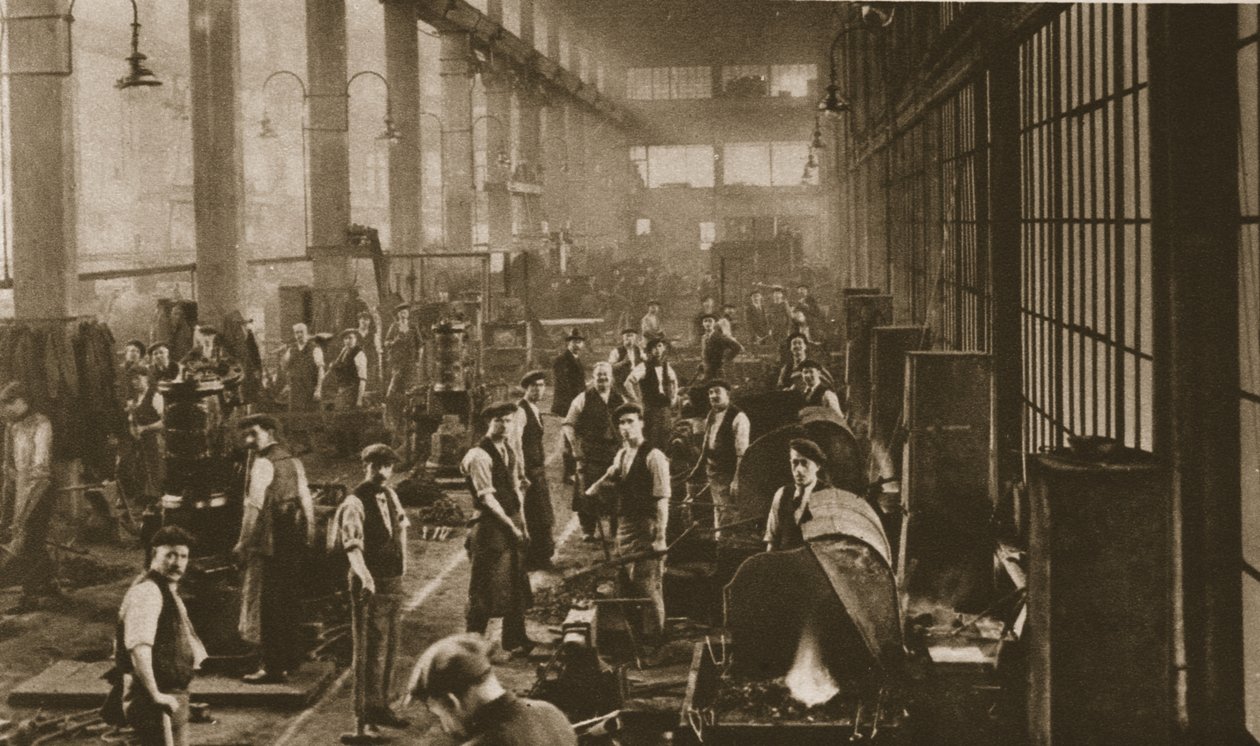 Trabalhadores da loja de ferreiros da Beckton Gas Works, de Wonderful London, publicado em 1926-27 (fotogravura) de English Photographer