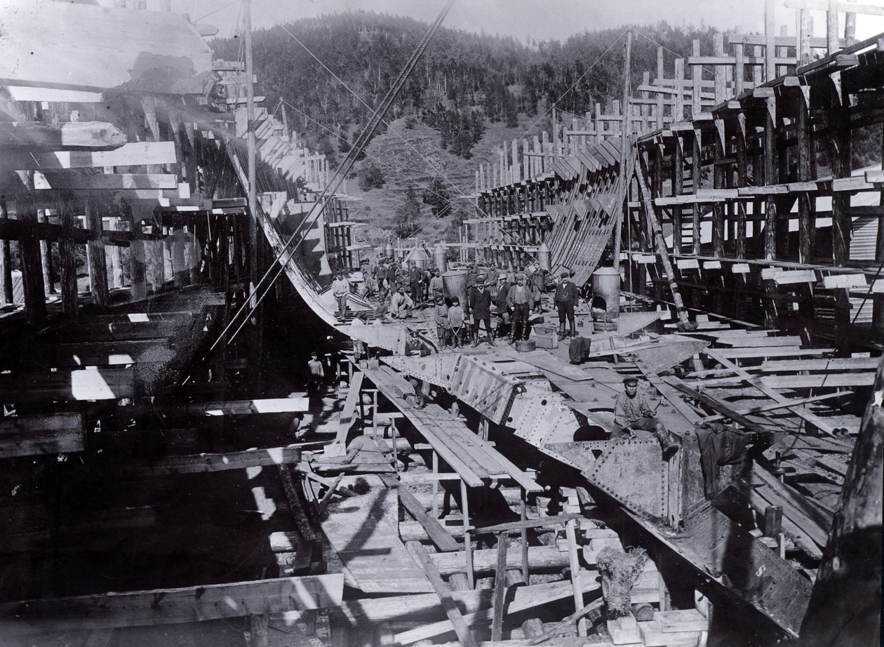 Quintal não 647, Baikal. Mostrando, a, gelo, quebrando, trem, balsa, steamer, baikal, construção, em, lago baikal, 1896 de English Photographer