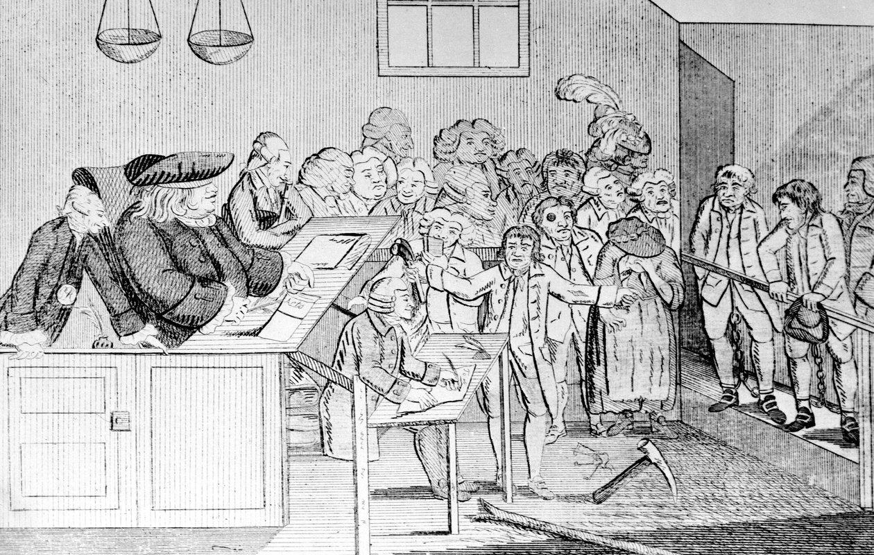 Uma ligação e julgamento, Sir John Fielding, presidente da Corte de Bow Street, 1779 de English School
