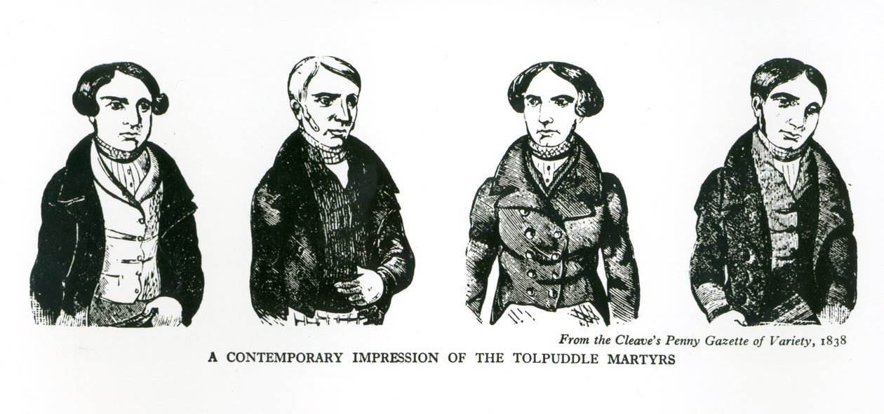 Uma impressão contemporânea dos mártires de Tolpuddle, do Penny Gazette of Variety, 1838 de English School