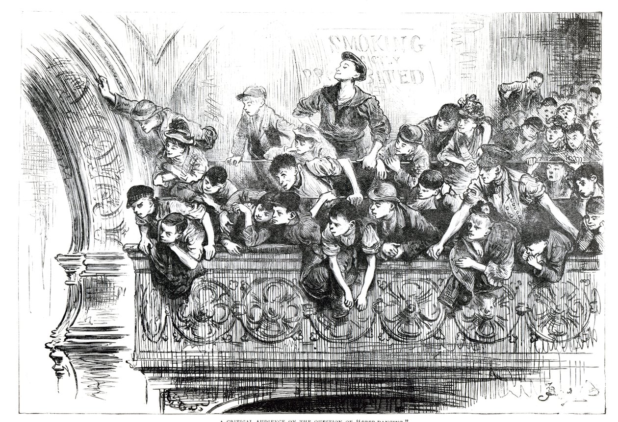 Uma audiência crítica sobre a questão da dança de etapa, c.1870s de English School