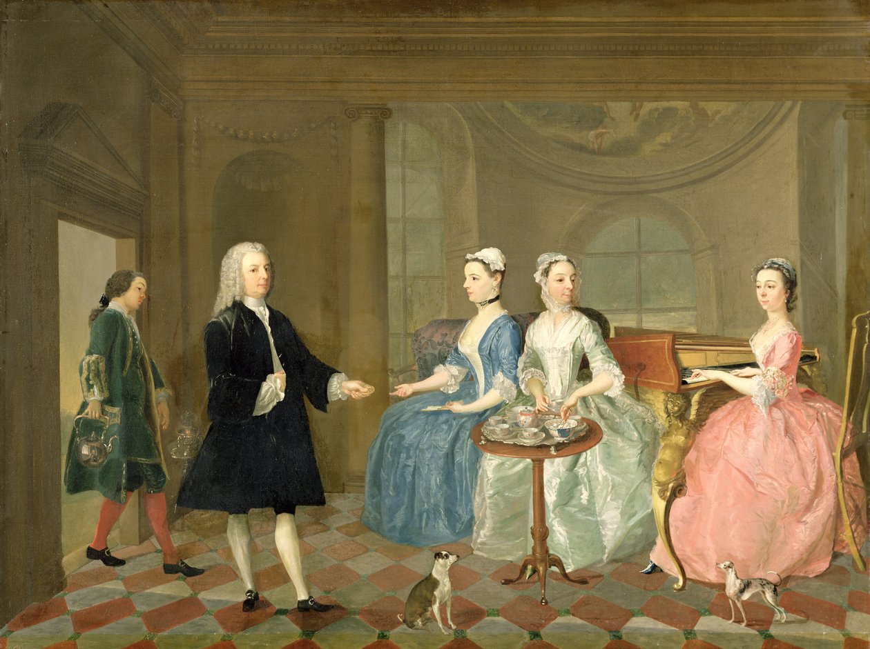 Uma família sendo servida com chá, c.1740-45 de English School