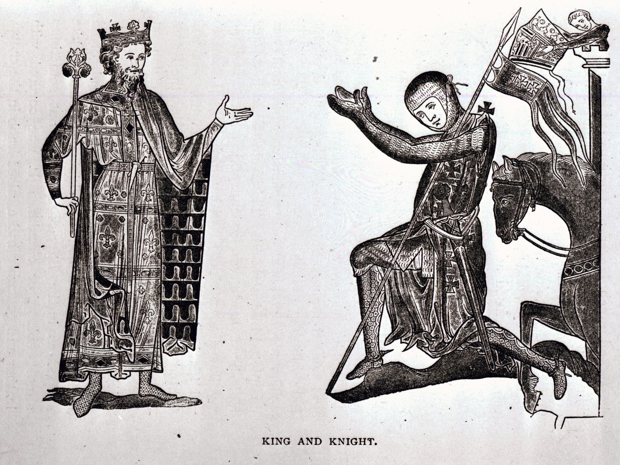 Um rei e um cavaleiro, ilustração de "As Cruzadas: a história do Reino latino de Jerusalém" por TA Archer, pub. Londres, 1894 de English School