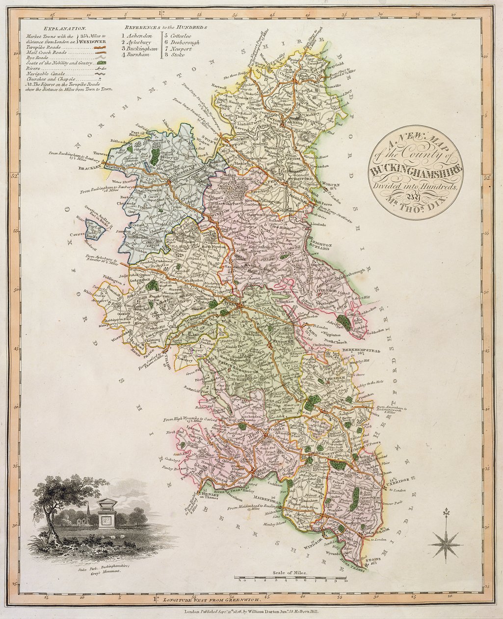 Um novo mapa do condado de Buckinghamshire, 1816 de English School