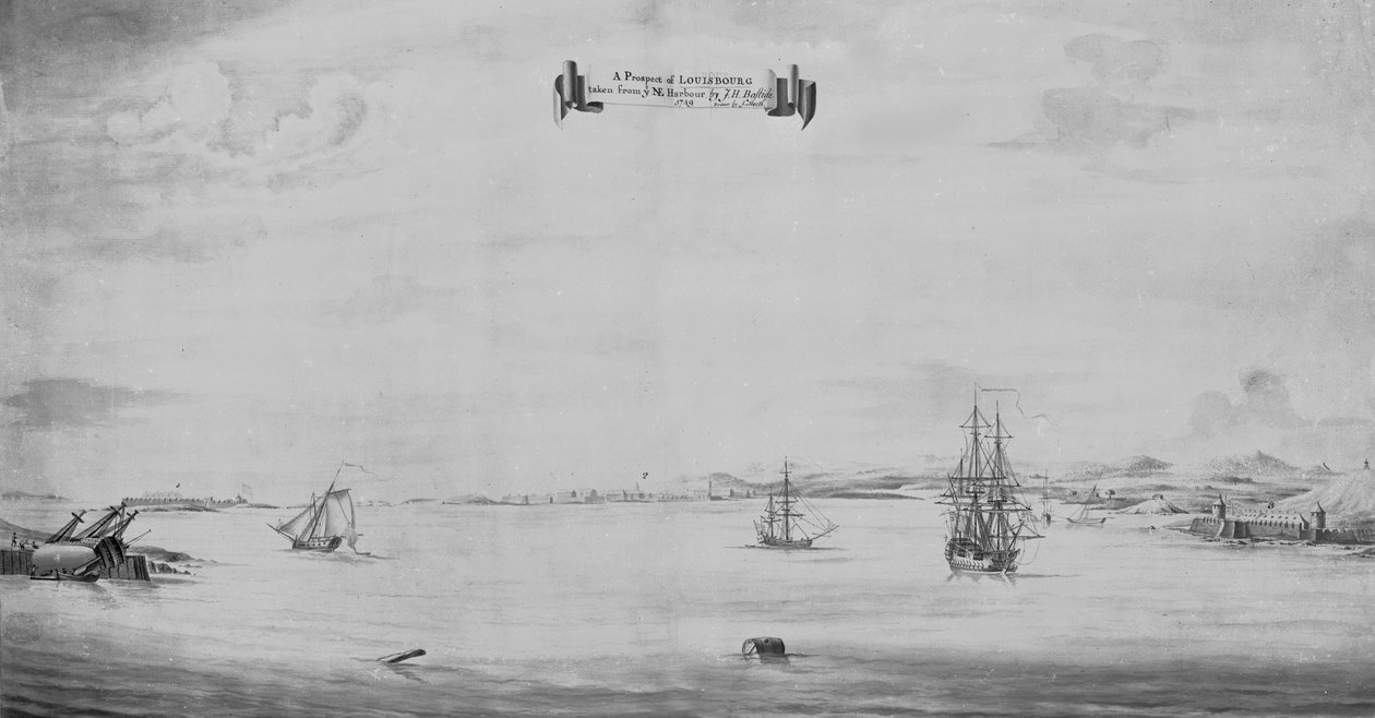 Uma perspectiva de Louisbourg tirada de NE Harbor, 1749 de English School
