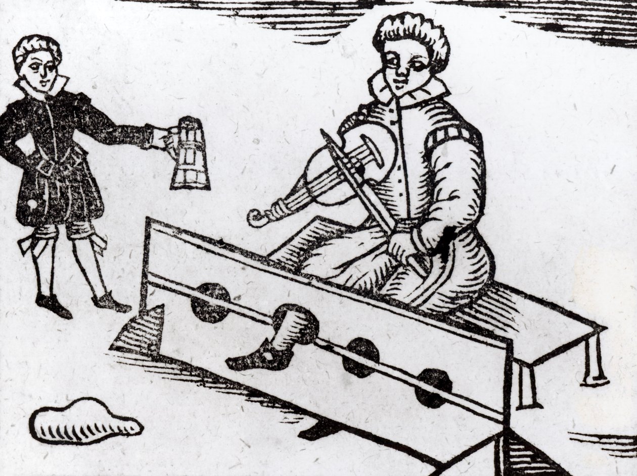 Um ladrão de bolsa no estoque, ilustração de uma balada elisabetana de English School