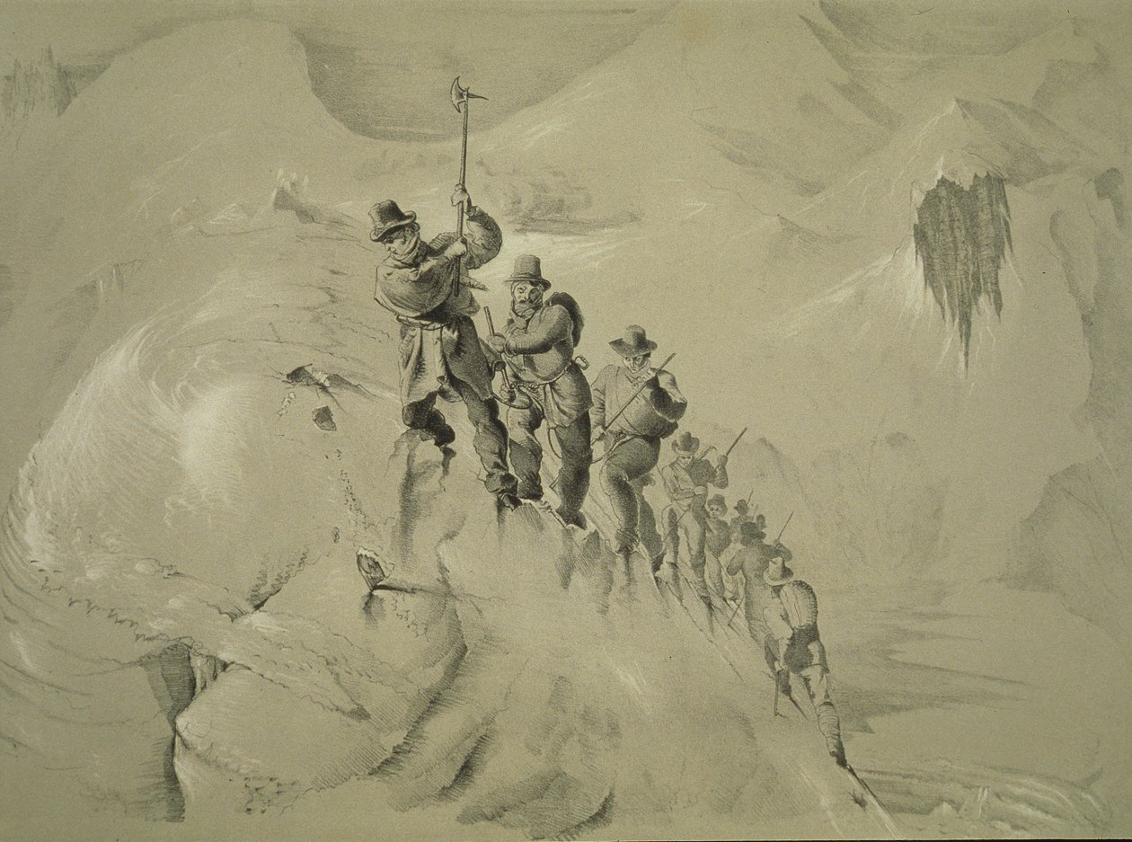 Uma subida íngreme, de dez cenas na última subida do Mont Blanc, incluindo cinco vistas da cimeira, por JDH Browne, publicado em 1853 de English School