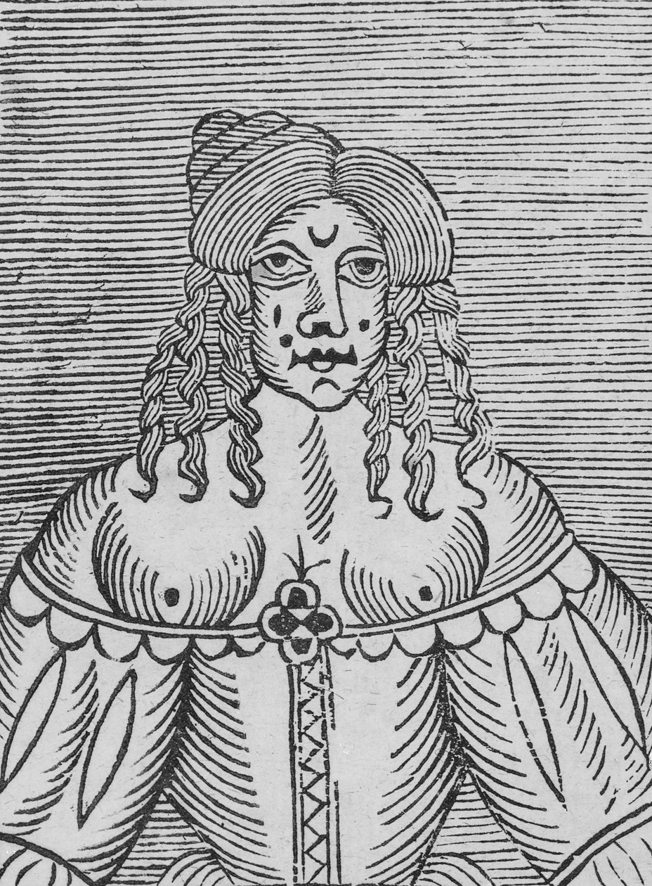 Uma senhora de Tudor com seios nus, uma ilustração de "Um livro de Baladas Roxburghe" de English School