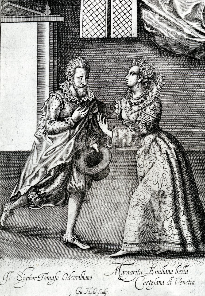 Uma cortesã veneziana, de "Crudities de Coryat", 1611 de English School