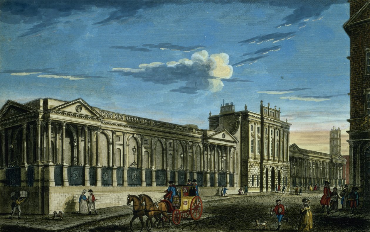 Uma vista do Banco da Inglaterra, Threadneedle Street, Londres, impresso para Bowles e Carver, pub. 1797 de English School