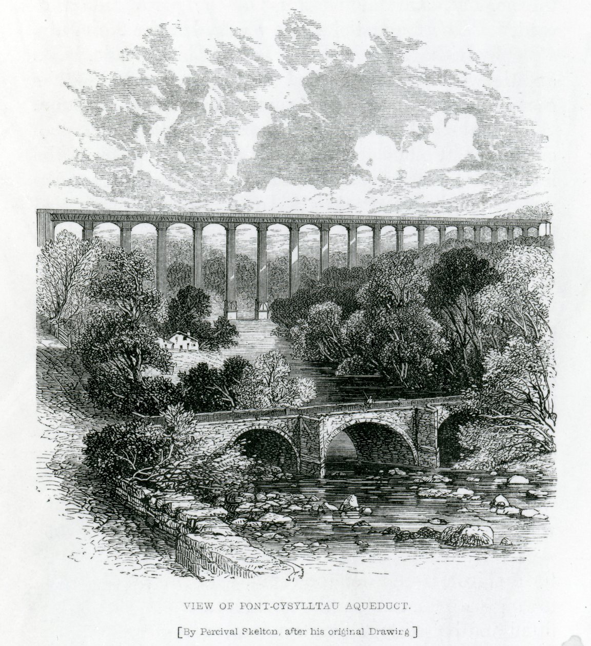 Uma vista do aqueduto Pont-Cysylltau, 1861 de English School