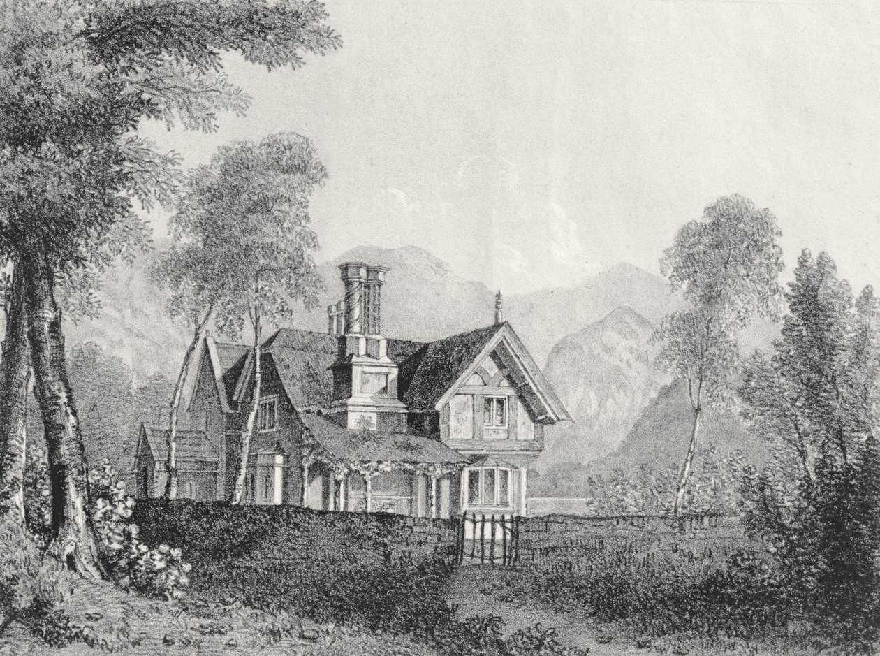 Uma casa de campo em uma paisagem, do livro de recortes de Michael Faraday, 1825 de English School