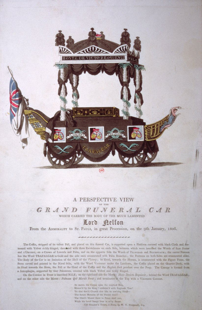 Uma vista em perspectiva do grande carro fúnebre que transportou o corpo de Lord Nelson do Almirantado para a Catedral de São Paulo em 9 de janeiro de 1806 de English School