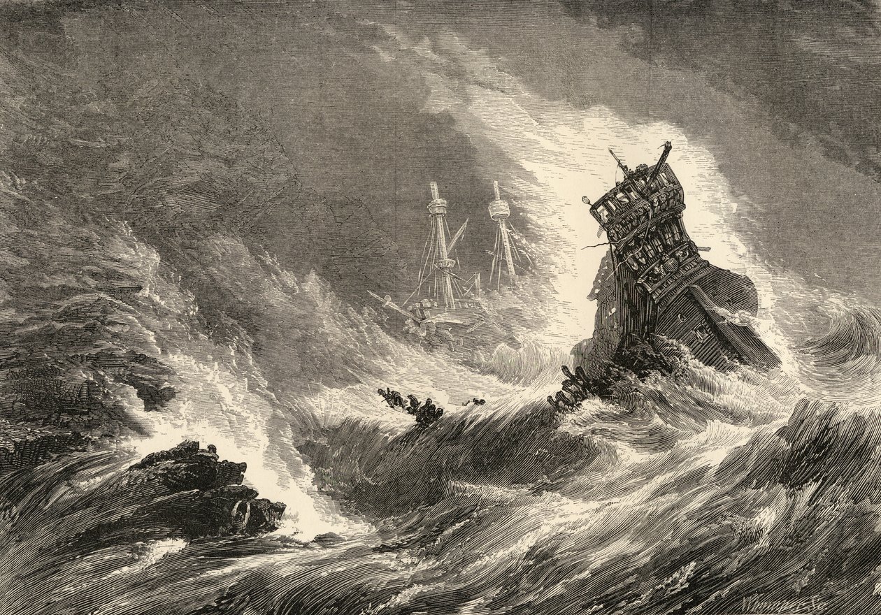 Um navio da Armada Espanhola, naufragado na costa oeste da Irlanda, ilustração de &39;Imagens espanholas&39; do Rev. Samuel Manning de English School