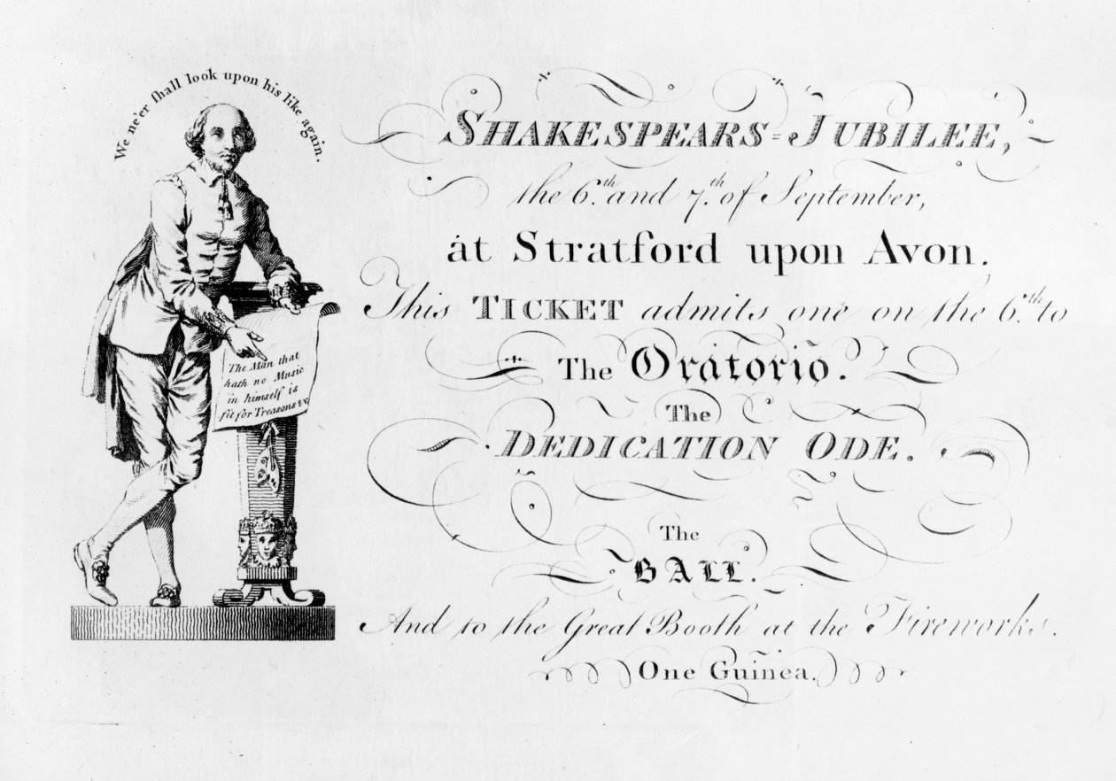 Um ingresso para as celebrações do Jubileu de Shakespeare, 1769 de English School
