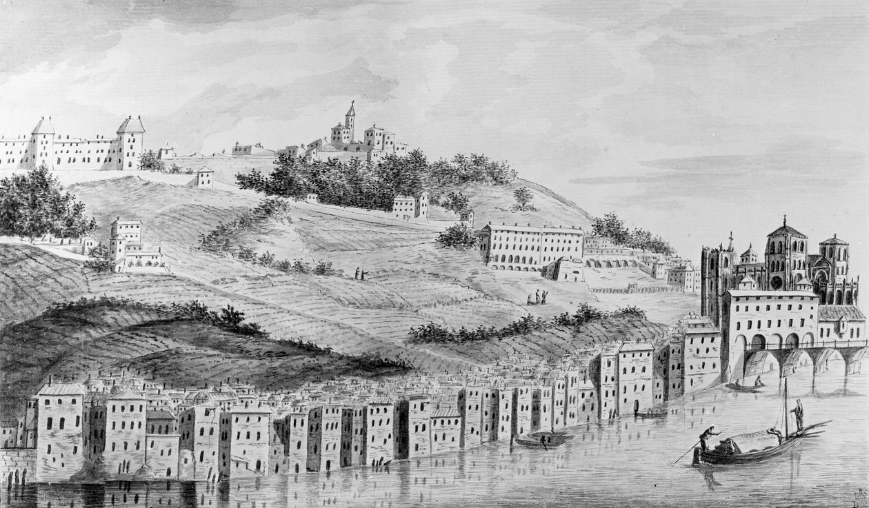 Uma vista do porto da cidade de Lyon do Rhone, 1870 de English School