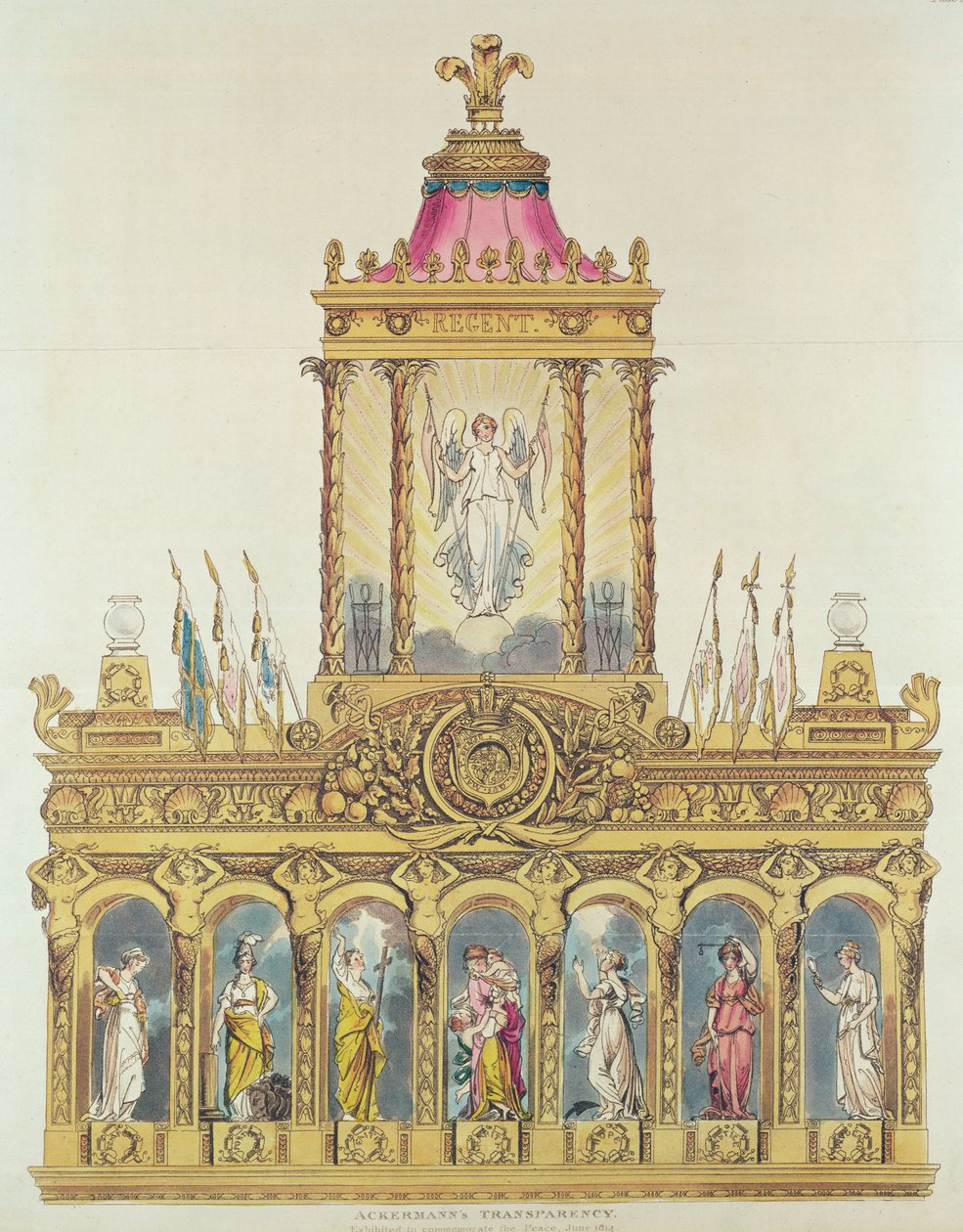 Ackermanns Transparency, junho de 1814 (gravura a cores e aquatinta) de English School