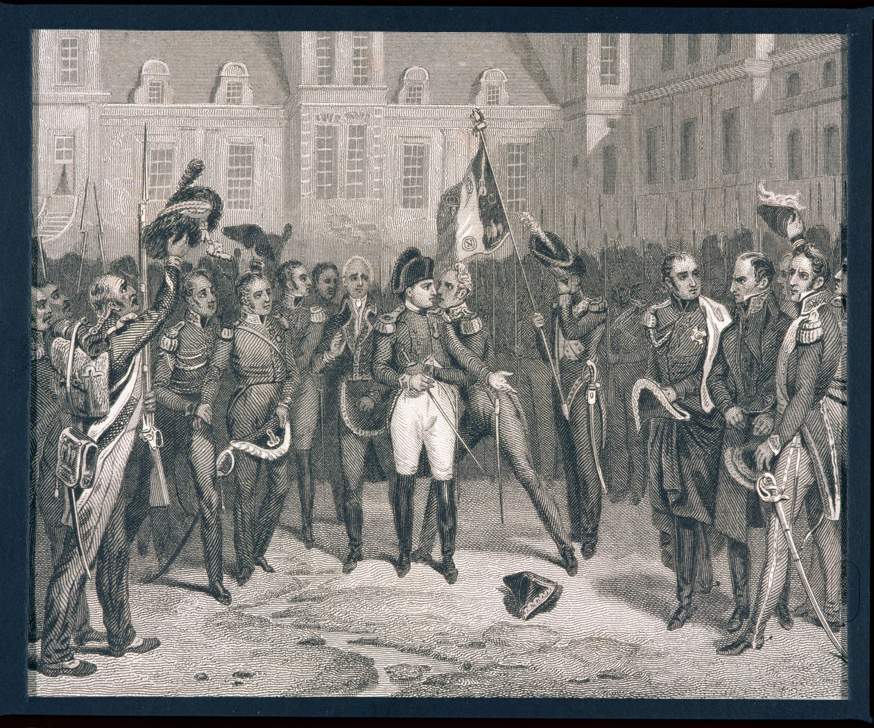 "Adeus em Fontainebleau": Napoleão (1769-1821) diz Adeus à Velha Guarda em Fontainebleau em 1814 de English School
