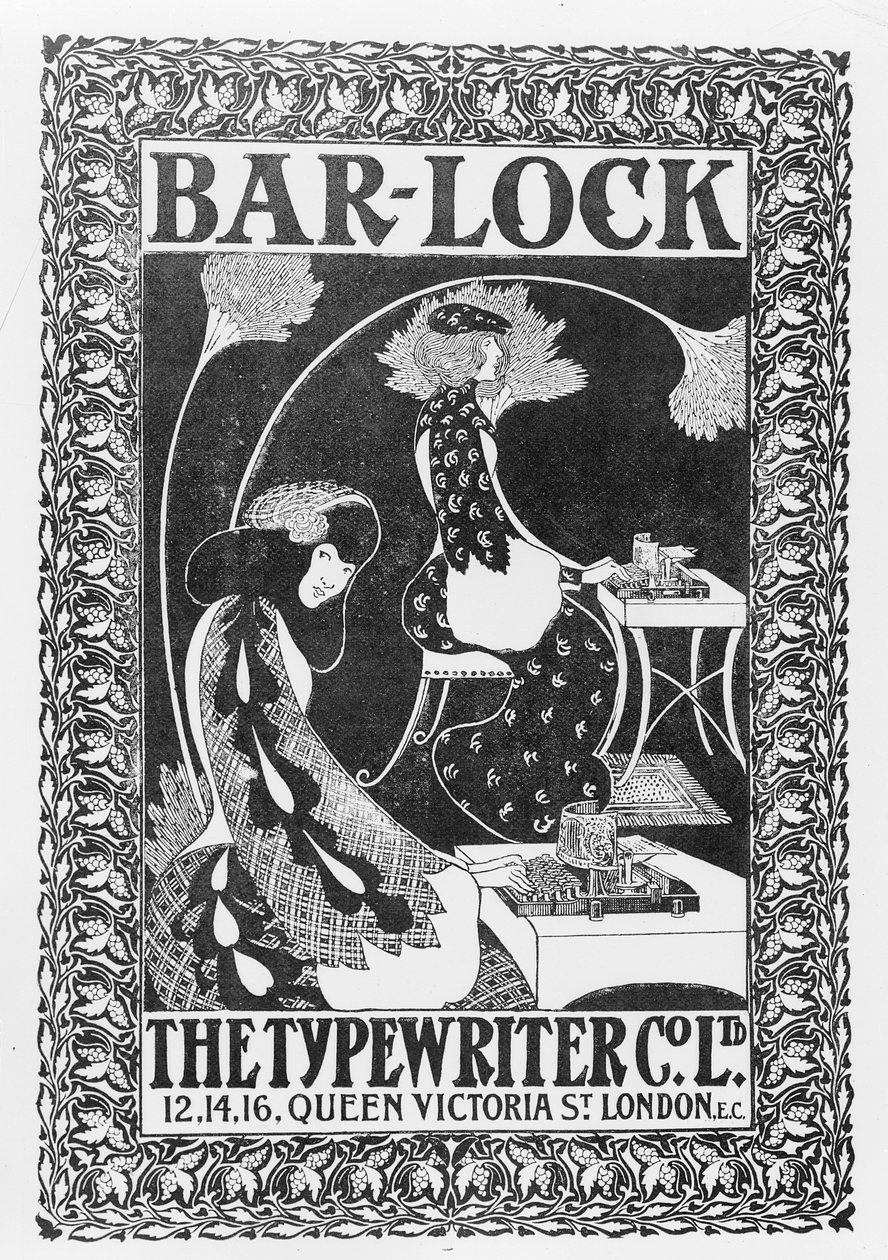 Propaganda para máquinas de escrever Bar-Lock, c.1895 de English School