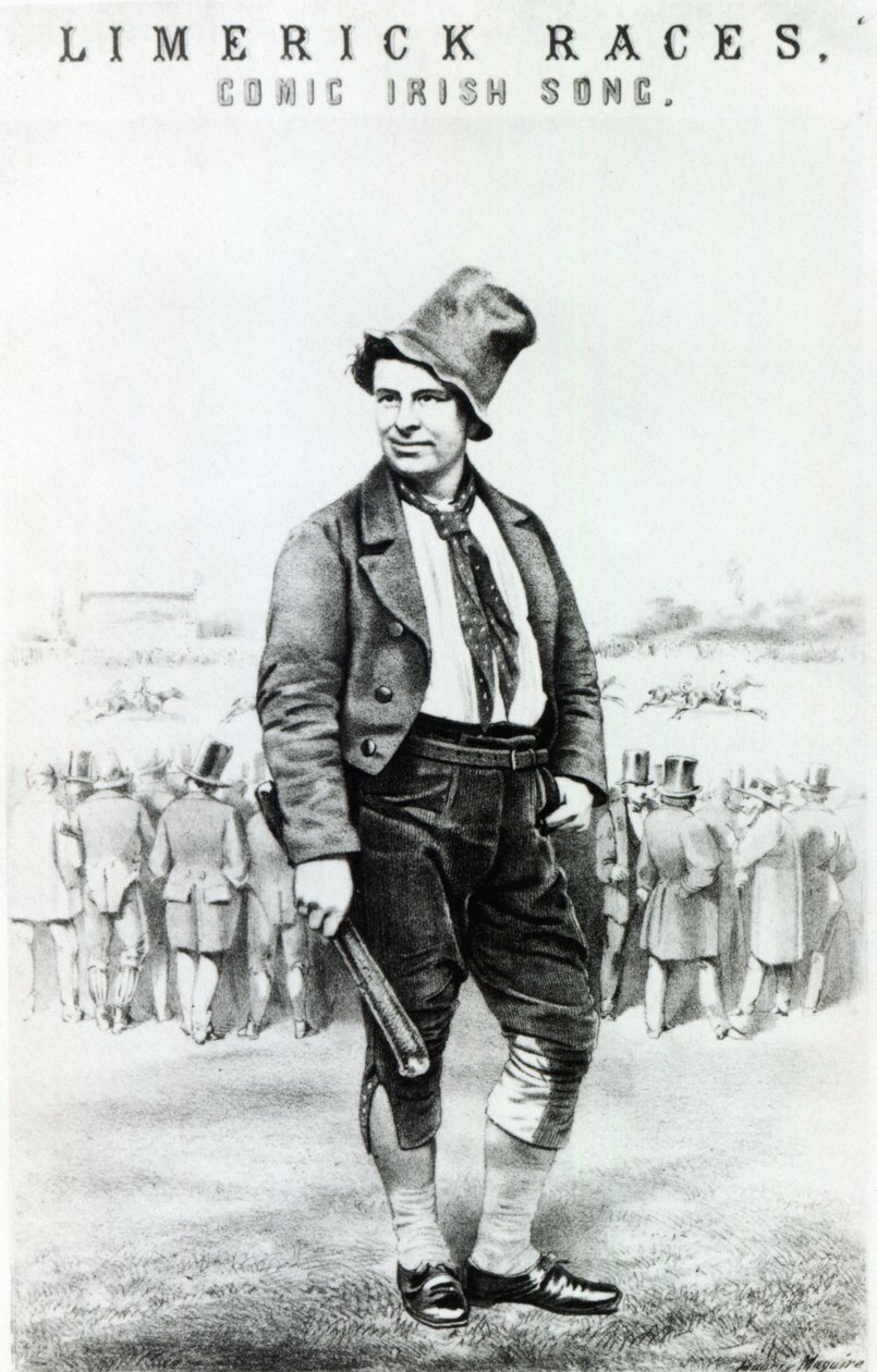 Propaganda para &39;Limerick Races&39;, uma música cómica irlandesa interpretada por Sam Collins de English School