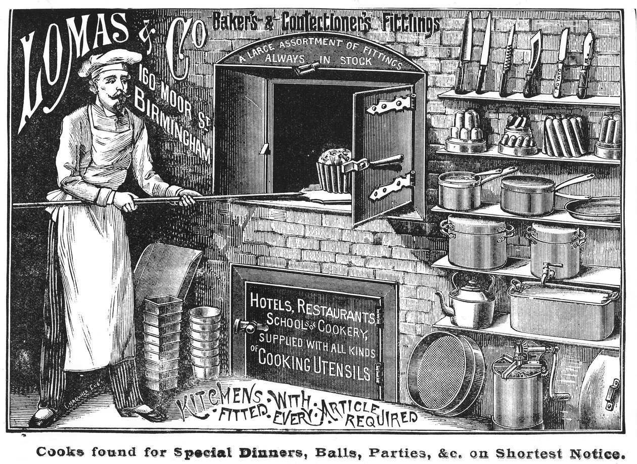Propaganda para a Lomas and Co., fornecedores de equipamentos de cozinha de English School