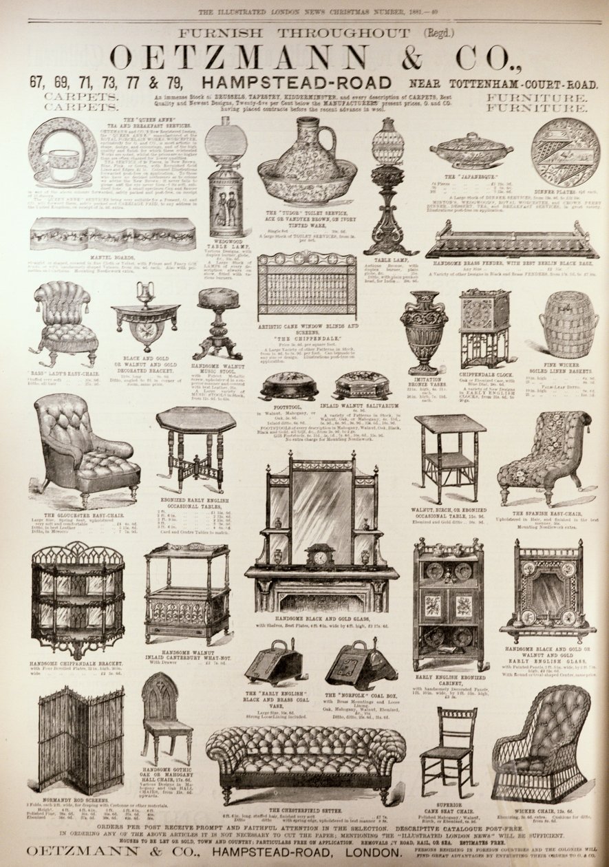 Anúncio para Oetzmann und Co., de &39;The Illustrated London News&39;, dezembro de 1881 de English School