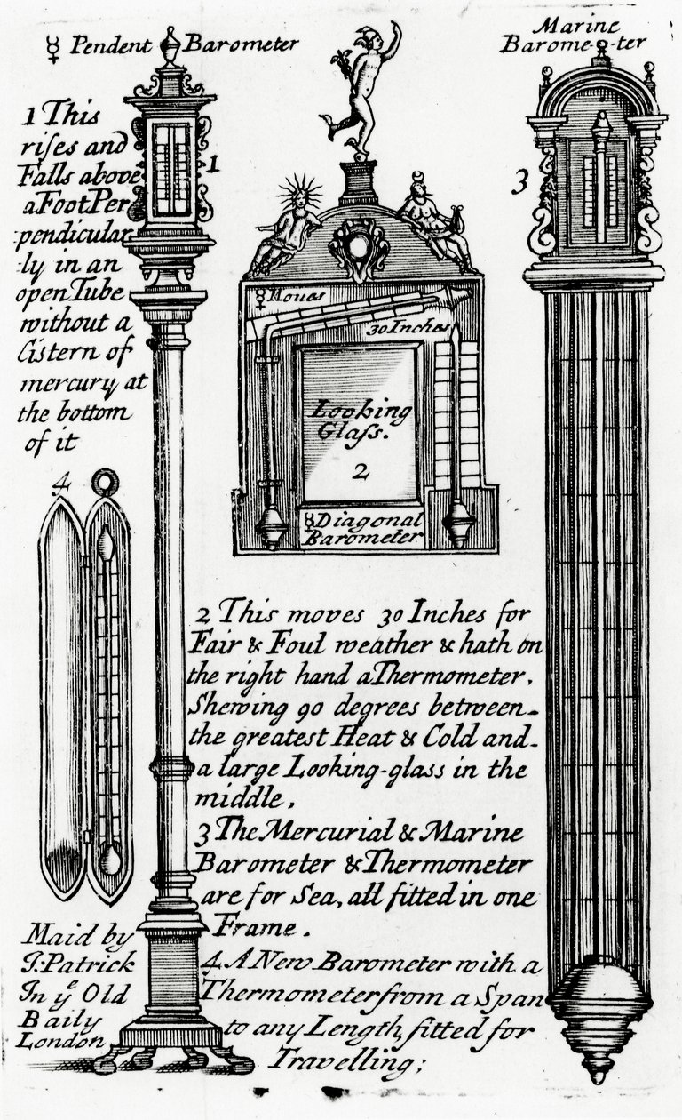 Propaganda para Barómetros feita por John Patrick, c.1705-1715 de English School